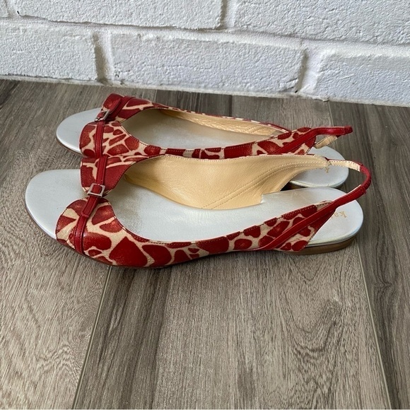 Kate Spade Slingback Peeptoe Flats Shoes Pink White Printed Women’s Size 9 - Picture 3 of 7